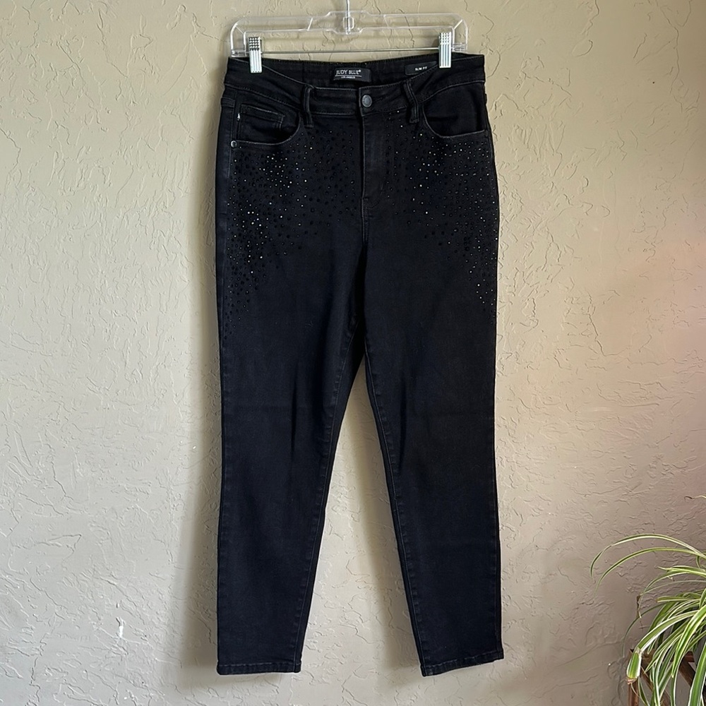 Judy blue black studded bedazzled jeans size 9/29 slim fit‎